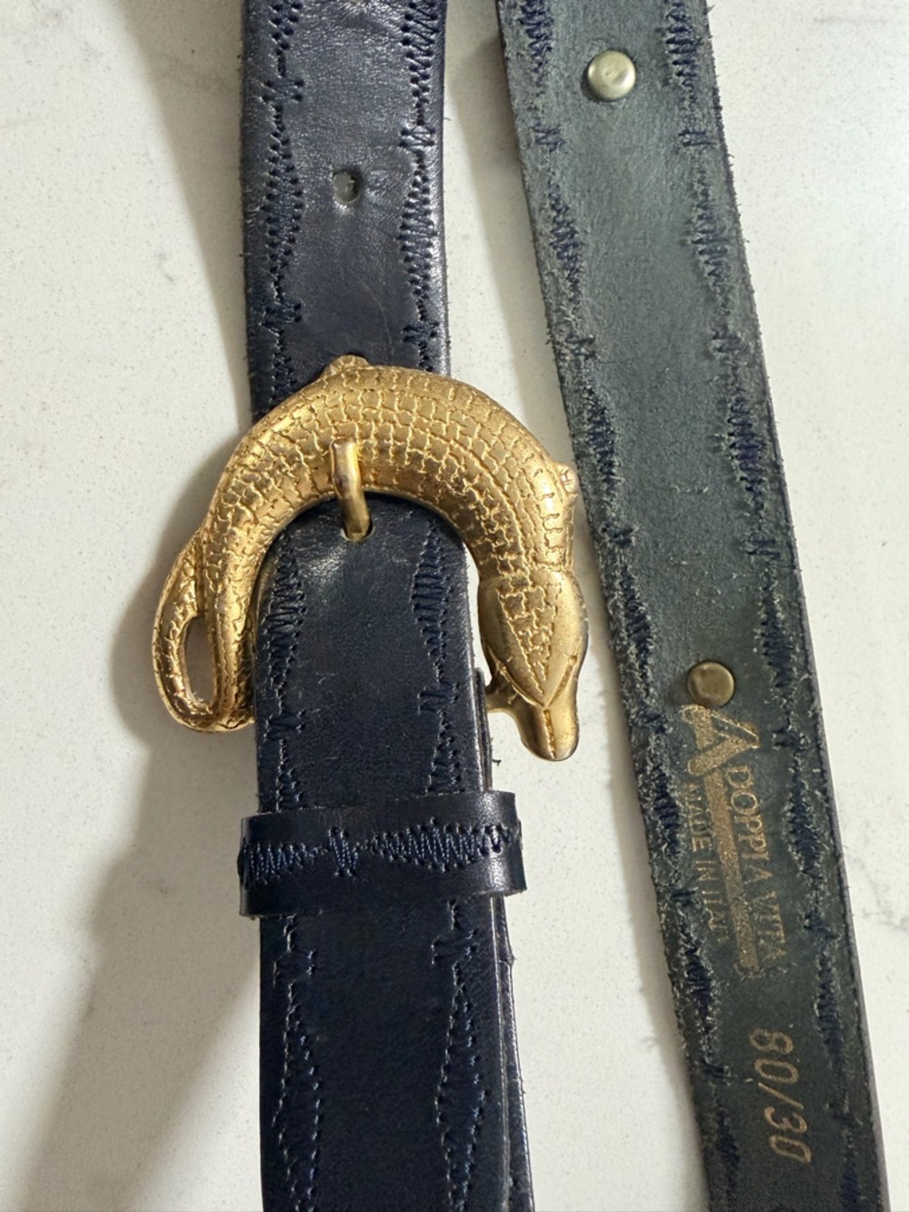 Vintage rare La Doppia Vita Solid Brass & Leather  Belt 80/30 Made in Italy